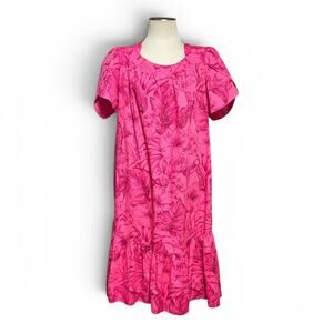 Island Aloha Wear Made in USA‎ Hawaii Midi MuuMuu Pink Topical Floral XL